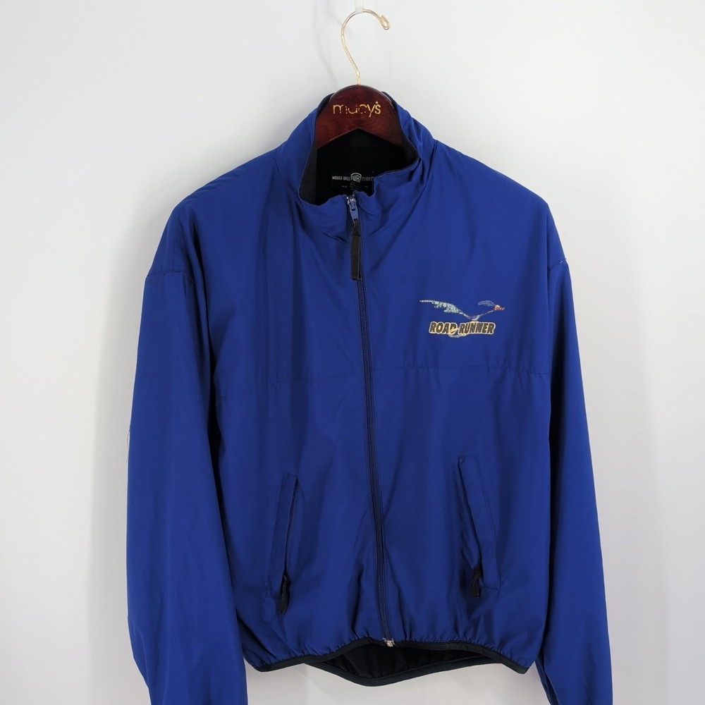 Vintage Warner Bros. Studio Full Zip Road Runner Windbreaker‎ Jacket Blue Size M